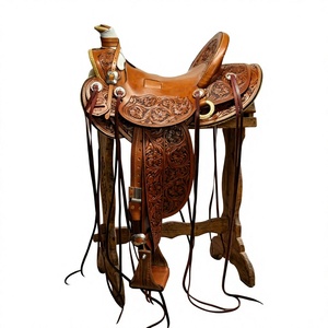 Selle de course en cuir véritable faite à la main avec arceau en bois, confortable et durable, style anglais, boîte de rangement pour selle, tapis de cheval durables - Product Image 1