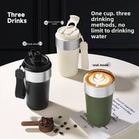 Tasse de voyage isotherme en acier inoxydable avec couvercle rabattable et lanière portable, anti-fuite, pour la voiture, le bureau, ou comme cadeau