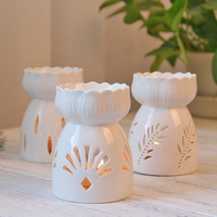 Porte-bougie chauffe-plat en céramique en forme de lotus pour aromathérapie, brûleur d'huiles essentielles, brûleur de cire fondue, diffuseur d'encens, lampe à parfum