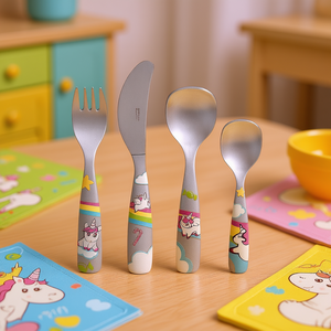 Cubiertos Infantiles de Unicornio, Juego de 4 Piezas: Tenedor, Cuchillo, Cuchara, Cucharilla, para Niños - Product Image 3