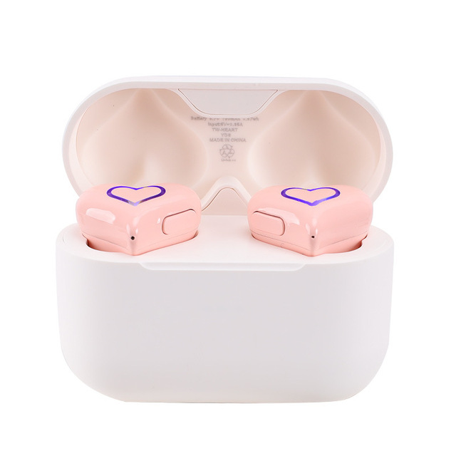 Wholesale Supplier Wireless Sport Earphones Wireless Earbuds Earphones Fashion Heart Design with Color Light