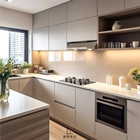 Meubles de cuisine modulaires modernes sur mesure, finition mélamine écologique, design multifonctionnel, armoire de cuisine modulaire de luxe rouge