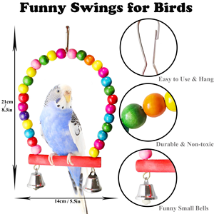 Offre Spéciale – Lot de 9 Balançoires pour Oiseaux – Matériaux Sûrs – Perchoirs Suspendus – Jouets en Bois pour Cage – Jouets à Mâcher pour Perroquets – Anneaux de Fixation - Product Image 2