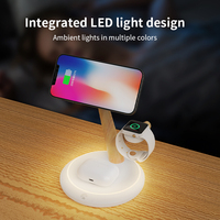Chargeur sans fil de bureau 3 en 1 15W avec lumière ambiante LED, support de charge magnétique personnalisable, compatible avec les téléphones IOS et Android