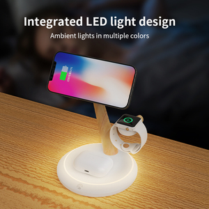 Chargeur sans fil de bureau <span class=keywords><strong>3</strong></span> en 1 15W avec lumière ambiante LED, support de charge magnétique personnalisable, compatible avec les téléphones <span class=keywords><strong>IOS</strong></span> et Android - Product Image 4