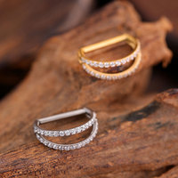 Anneau de nez articulé en titane F136 G23, demi-anneau en forme de D, 16G, zircon rond, bijoux de piercing pour femmes, tragus, cartilage, daith