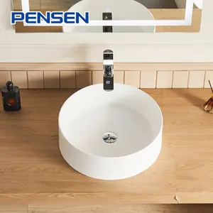 Pia de banheiro de superfície sólida em forma de redonda de luxo por atacado de fábrica para banheiro de vasos de lavagem para restaurante