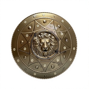 Cabeza de León Circular de Bronce, Obra de Arte Coleccionable, Chapado en Oro, Grabado en Relieve, Tema Animal, Decoración - Product Image 1