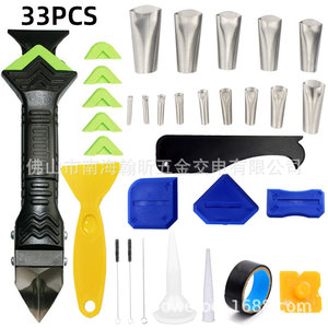 33Pcs 3 In 1 Tile Grout <b>Tool</b> Set Stainless Steel Nozzle Sealing Caulk Knife For Tile <b>Edge</b> Protection And Decoration - Product Image 1