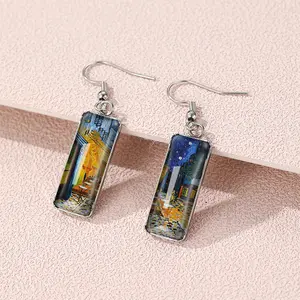 Wholesales Vintage Van Gogh Painting Glass Drop Dangle Earrings Artist Delicate Decor For Women Girls earring