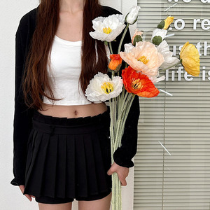 Artificial Poppy <b>Flowers</b> Flocked <b>Silk</b> High Simulation Wedding Home Decor Props - Product Image 3