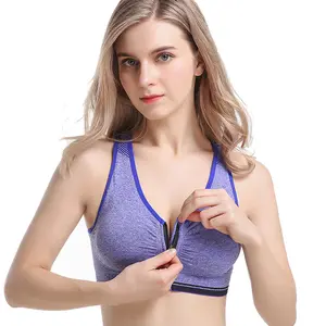 Soutien-gorge de sport à fermeture avant pour femmes, push up, yoga, fitness, couleur unie, grande taille, antichoc