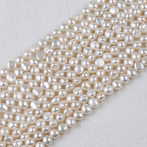 Perles d'eau douce baroques de 7-8 mm avec trou latéral, perles naturelles à deux faces, matériau pour collier et bracelet DIY, perles en vrac en gros - Product Image 1