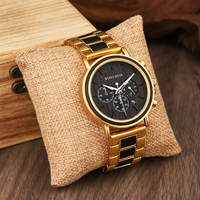 Montre chronographe à quartz en alliage d'or et bois d'ébène, style antique, avec cadran en verre 24H et aiguilles, livraison DDP