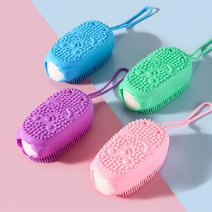 Hot Sale Double-Sided Soft Silicone Body Scrubber Bubble Bath <b>Shower</b> Exfoliating <b>Sponge</b> Cheap Cleaning Brushes for Massage Brush - Product Image 1