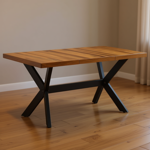 Table à manger finition miel, plateau en bois, pieds en métal, design rectangulaire industriel moderne, 6 places, meubles pour la maison - Product Image 2