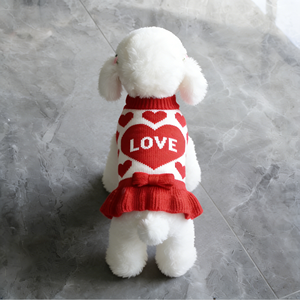 Autumn Winter Warm Festive Love Pattern Red Princess Pet Dress Knitted Pet Clothes For Dogs - Product Image 4