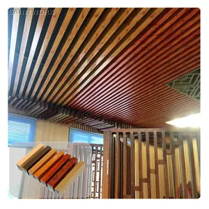 Interior Decoration Wood Color Aluminium Square Tube Ceiling Profiles Strip Linear Ceiling Panels For Metro Station Airport Hall