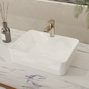 Fregadero de baño de encimera Fregadero de recipiente de cerámica rectangular con orificio de drenaje Lavabo moderno Baño de tocador Lavabo rectangular Lavabo - Product Image 6
