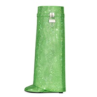 Bottes Hautes Femme à Talon Compensé Décor Loquet Requin Métallique, Bout Pointu Orné de Strass, Style Chaussette, Cuissardes Étoffées