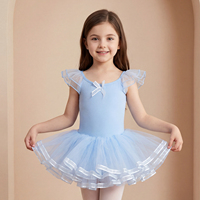 Maillot de Ballet para Niñas, Tutú con Doble Volante en las Mangas, Lazo Delantero y Trasero, Falda de Baile para Niñas Pequeñas, Vestido de Entrenamiento