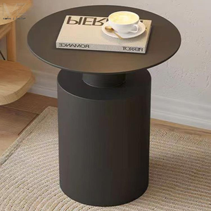 Vintage Industrial Small Aluminium <strong>Round</strong> Chair <strong>Side</strong> End Service <strong>Table</strong> Matte <strong>Black</strong> Coffee <strong>Side</strong> <strong>Table</strong> for Living Room - Product Image 1