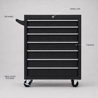 Chariot à outils de réparation automobile. Armoire à outils verrouillable personnalisable avec roulettes. Chariot de rangement pour outils d'atelier et de garage.