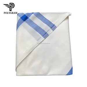 Men gutra Arabic head cover voile fabric for gutra White scarf with blue stripes