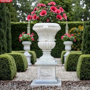 Vaso di fiori in marmo bianco vaso di fiori in stile romanico giardino casa statua di pietra - Product Image 2