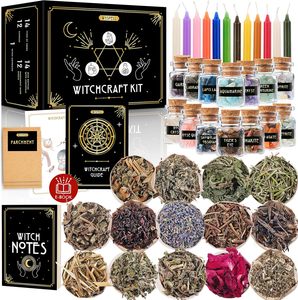 Kit d'accessoires de sorcellerie LANJO, fournitures et outils d'autel Wiccan, kit de sorts, mini cristaux, bougies de sorcière, cadeaux sorciers pour Halloween - Product Image 1