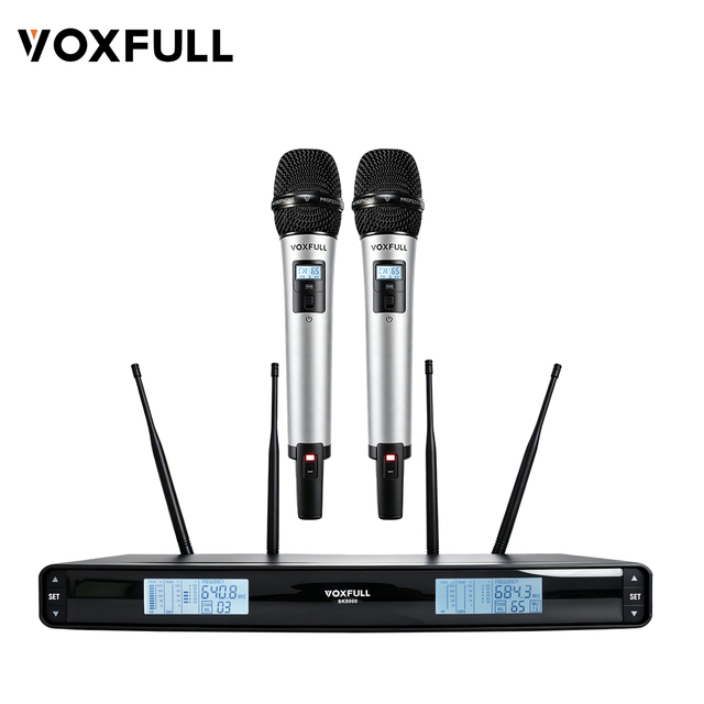 SK9000 Professional UHF Wireless Microphone 2 Channels Metal Handheld for Church/Stage Show/Singing/ Karaoke