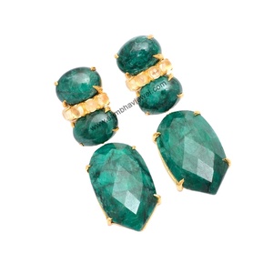 925 Sterling Silver Vintage Green <b>Emerald</b> Gemstone <b>Drop</b> <b>Earrings</b> 18k Gold Plated Handmade Women's Wedding Jewelry - Product Image 4