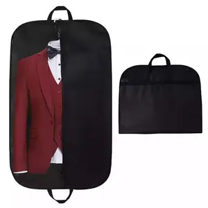 Ropa de hombre no tejida con logotipo personalizado al por mayor, funda antipolvo para traje, funda de traje de tela ecológica negra de lujo con bolsa de ropa con cremallera