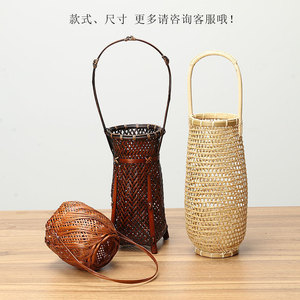 Hand Woven Rattan <b>Flower</b> <b>Basket</b> Round With Handle Standing Type <b>For</b> Home Garden Hotel Restaurant Decor - Product Image 4