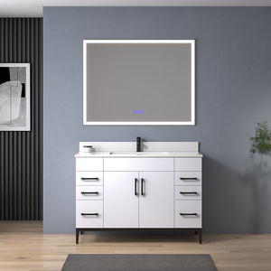 Meuble-lavabo de salle de bain moderne blanc de 48 pouces avec miroir LED et lavabo simple, design résistant à l'eau, construction durable, fabriqué au Vietnam - Product Image 1