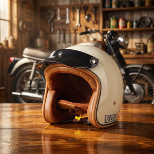 Casco de Motocicleta Abierto de Cuero de Lujo, Material ABS, Certificado 3C, Estilo Clásico Retro - Product Image 1