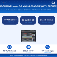 Console de mixage audio analogique 16 canaux HK-GI2116 avec fonction groupe pour scène, concerts en direct, conférences et systèmes de sonorisation