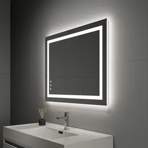 Toptan otel 36X28 inç Anti sis dokunmatik anahtarı buğu akıllı çerçevesiz Vanity Led banyo aynası işıkları ile