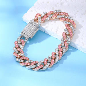 Gelang rantai pria, trendi Hip Hop 12mm kancing Flip baris tunggal zirkon Kuba gelang Tautan mode bahan kuningan - Product Image 4