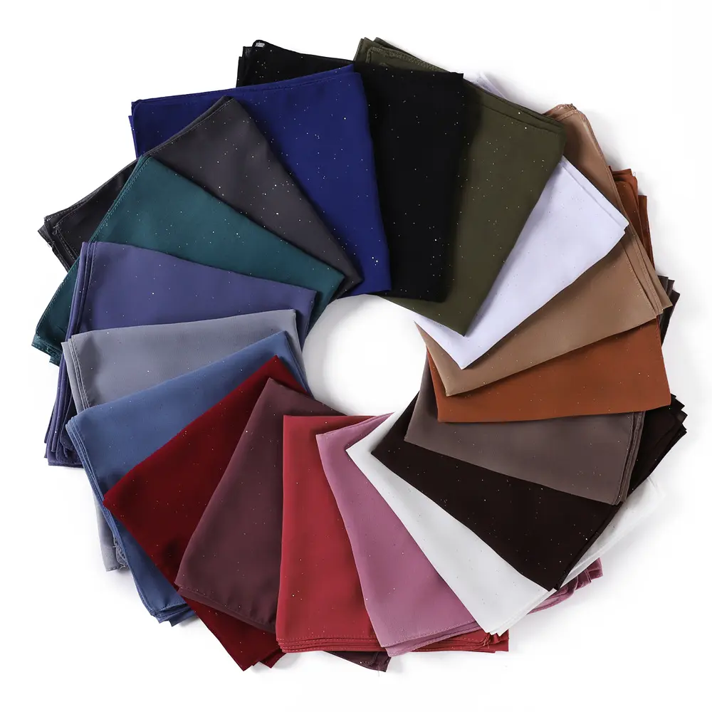 Fábrica Nova Pure Color Pérola Chiffon Alta Qualidade Ouro Lantejoula Praça Fornecedor Silk Stain Scarf