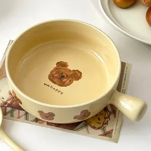 Ciotola per orsi in ceramica carina da 610ml con manico teglia da forno forno a microonde ciotole speciali in ceramica ins insalatiera di frutta