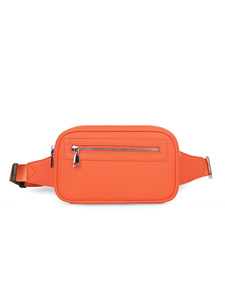 Unisex Waist <b>Bag</b> Microfiber Synthetic Leather Zipper Closure Cycling Style Convenient Fanny Pack <b>Black</b> Orange - Product Image 1
