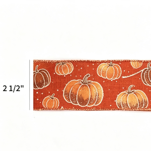 Precio de fábrica: Rollo de cinta de arpillera sintética fina de 2 1/2 pulgadas con alambre, estampado con purpurina, resistente al encogimiento, 10 yardas, diseño Calabaza de Cosecha - Product Image 2