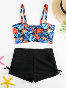 Bikini con estampado de flores para niñas, traje de baño de dos piezas, pantalones cortos para niños, traje de baño para niños de 13 a 16 años, traje de baño para <span class=keywords><strong>adolescentes</strong></span>, ropa de playa y piscina - Product Image 1