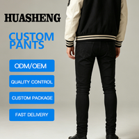 Pantalon en jean noir slim décontracté pour homme, style streetwear classique, vente en gros, style hip-hop avec design extensible élastique, collection printemps