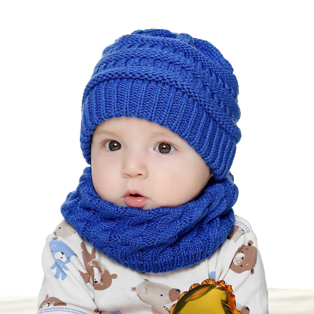 2024 Hot Selling Baby Winter Hats Warm Earflap Kids Caps Toddler Hat Boys Girl Newborn Knitted Kids Hats And Bibs Set Baby Cap
