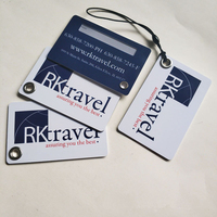 Étiquettes de bagages en plastique PVC rigide personnalisées en gros, impression personnalisée de logo, étiquettes de bagages de voyage, impression couleur complète, couleur personnalisée, transparente