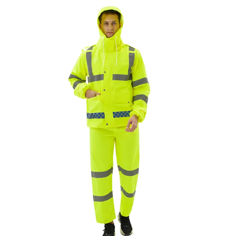 Fornitura di fabbrica nuovo stile impermeabile riflettente Hivis 300D Oxford panno impermeabile e resistente all'usura tuta antipioggia per il campeggio