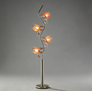 Lampe de sol moderne Lotus avec abat-jour en verre rose, support en fer, éclairage LED pour la décoration du salon et de la chambre - Product Image 5