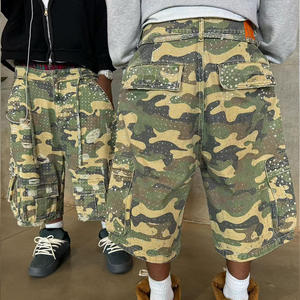 Pantaloncini Cargo da <span class=keywords><strong>Uomo</strong></span> Personalizzati di Alta Qualità, Stile Camouflage con Perle, <span class=keywords><strong>Jeans</strong></span> Casual Vintage a Gamba Larga e Dritta - Product Image 3